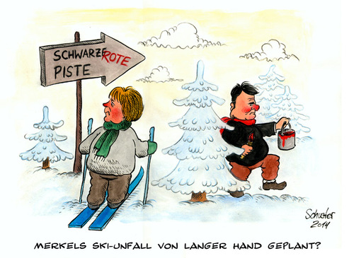 Cartoon: Angela Merkel Skiunfall 2 (medium) by Mario Schuster tagged karikatur,cartoon,mario,schuster,angela,merkel,winter,ski