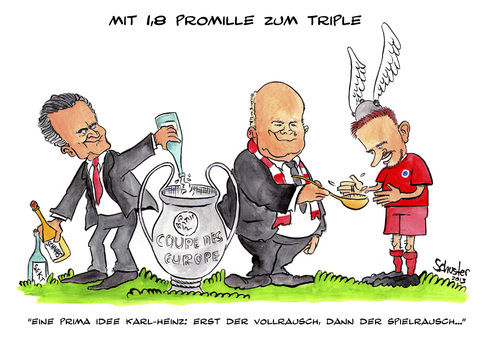 Cartoon: Bayern München DFB-Pokal (medium) by Mario Schuster tagged karikatur,cartoon,mario,schuster,rummenigge,hoeneß,dfb,pokal,ribery,fußball,fussball,bayern,münchen,vfb,stuttgart