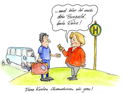 Cartoon: Gute Heimreise (medium) by Mario Schuster tagged karikatur,cartoon,mario,schuster,angela,merkel,fussball,em,griechenland,deutschland