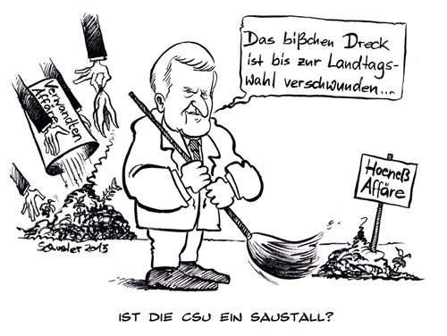 Cartoon: Horst Seehofer (medium) by Mario Schuster tagged karikatur,cartoon,mario,schuster,horst,seehofer,csu,verwandten,affäre,hoeneß
