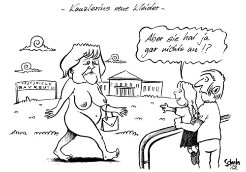 Cartoon: Kanzlerins neue Kleider (medium) by Mario Schuster tagged karikatur,cartoon,schuster,mario,merkel,bayreuth,wagner