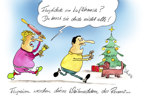 Cartoon: Lufthansa-Streik (medium) by Mario Schuster tagged lufthansa,streik,weihnachten,mario,schuster