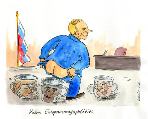 Cartoon: Putins Entspannungspolitik (medium) by Mario Schuster tagged karikatur,cartoon,mario,schuster,putin,russland,ukraine