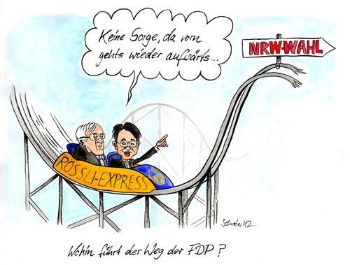 Cartoon: Wohin führt der Weg der FDP? (medium) by Mario Schuster tagged karikatur,cartoon,mario,schuster,bruederle,roessler,fdp,der