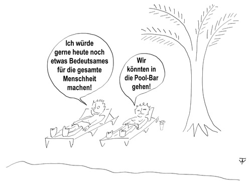 Cartoon: Bedeutsamer Urlaub (medium) by thalasso tagged meaning,of,life,vacation,holiday,urlaub,strand,bedeutsam,sinn,des,lebens
