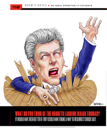 Cartoon: Chuck Daly Coach Zombie (medium) by karlwimer tagged denver,nuggets,basketball,nba,detroit,pistons,chuck,daly,isaiah,thomas,zombie