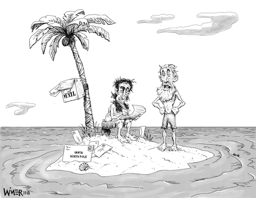 Cartoon: Create a Caption Wishlist (medium) by karlwimer tagged christmas,wishlist,desert,island,castaways,holidays