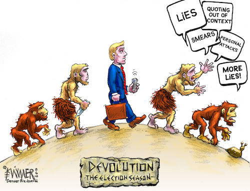 Cartoon: Devolution (medium) by karlwimer tagged politics,lies,facts,devolution,evolution,election