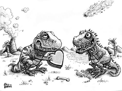 Cartoon: Dino Valentine (medium) by karlwimer tagged dinosaurs,valentines,jurassic,triassic,cretaceous,meteor,trex,tyrannosaurus,love