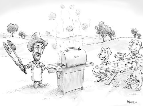 Cartoon: Dog BBQ create a caption (medium) by karlwimer tagged barbecue,bbq,picnic,cookout,dogs