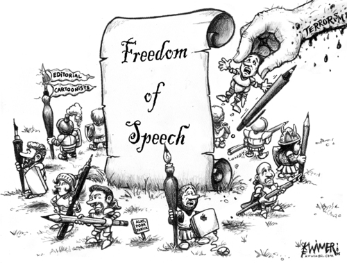Cartoon: Freedom of Speech Cartoon (medium) by karlwimer tagged hebdo,freedom,speech,cartoonist,france,illustrator,terrorism