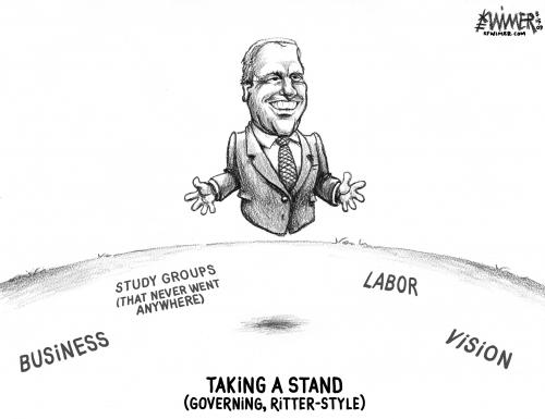 Cartoon: Gov Ritters Legs (medium) by karlwimer tagged governor,colorado,ritter,business,labor,vision,politics