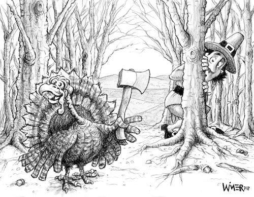 Cartoon: Thanksgiving Create Caption (medium) by karlwimer tagged thanksgiving,turkey,axe,autumn