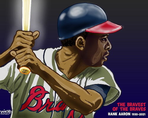 Cartoon: The Bravest of the Braves (medium) by karlwimer tagged sports,cartoon,illustration,mlb,atlanta,braves,baseball,usa,hank,aaron,hammerin,brave,memorial,the