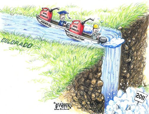 Cartoon: Waterfall 2010 (medium) by karlwimer tagged economy,business,construction,education,waterfall,boats,stimulus