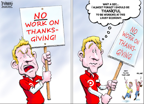 Cartoon: Working Thanksgiving (medium) by karlwimer tagged thanksgiving,business,retail,work,employment,unemployment