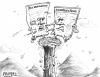 Cartoon: Paper Precipice (small) by karlwimer tagged newspaper,denver,industry,business,profitability,mountains,fight,survival,colorado
