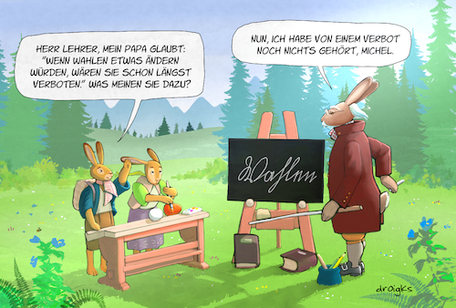 Cartoon: Hasenschule Wahlen (medium) by droigks tagged wahlen,demokratie,stimmen,wahlrecht,kandidaten,wahlurnen,wählerverzeichnis,wahlkampf,abstimmung,wahlsystem,parteien,wahlbeteiligung,droigks,wahlhelfer,ergebnisse,mandate,wählerstimmen,politikerkarussellwahltermin,wahlen,demokratie,stimmen,wahlrecht,kandidaten,wahlurnen,wählerverzeichnis,wahlkampf,abstimmung,wahlsystem,parteien,wahlbeteiligung,droigks,wahlhelfer,ergebnisse,mandate,wählerstimmen,politikerkarussellwahltermin