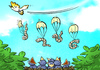 Cartoon: Kamikaze - Spezialfuttereinheit (small) by droigks tagged futter vogel küken nachwuchs fütterung fallschirm fallschirmsprung junge schnabel droigk droigks