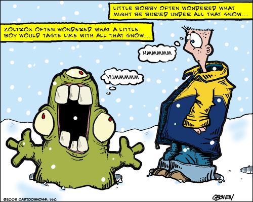 Cartoon: Snow Monster (medium) by GBowen tagged monster,snow,gbowen,boy,little,snowing,hungry,yummy