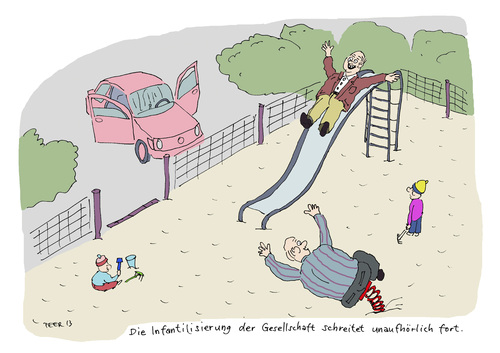 Cartoon: Die Infantilisierung der Gesells (medium) by darkplanet tagged gesellschaft,rentner,kinder,spielplatz,freizeit,langeweile