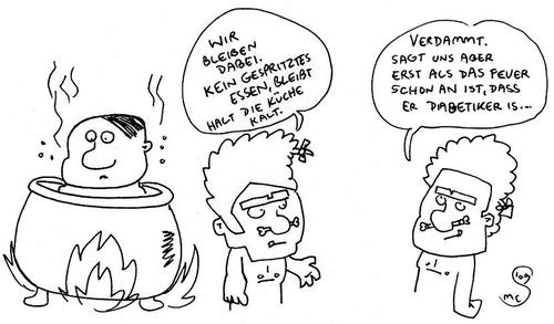 Cartoon: gespritztes essen (medium) by XombieLarry tagged kannibalen,kochtopf,diabetiker
