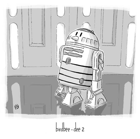 Cartoon: birdbee - scifi (medium) by birdbee tagged birdbee,scifi,star,wars,robot,droid,r2d2