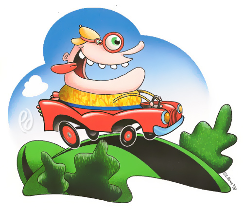 Cartoon: Happy Motoring (medium) by birdbee tagged silly,car,drive,road,automobile,goggles