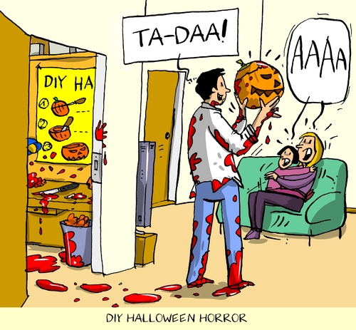 Cartoon: diy halloween horror (medium) by leopold maurer tagged halloween,diy,horror,family,do,it,yourself,familie,hobby,blut,haushaltsunfall,halloween,diy,horror,family,do,it,yourself,familie,hobby,blut,haushaltsunfall
