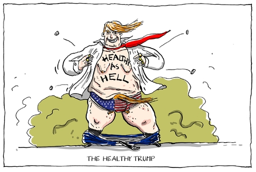 Cartoon: healthy trump (medium) by leopold maurer tagged donald,trump,healthy,election,clinton,health,hell,gesund,hölle,wahlen,kanditaten,donald,trump,healthy,election,clinton,health,hell,gesund,hölle,wahlen,kanditaten