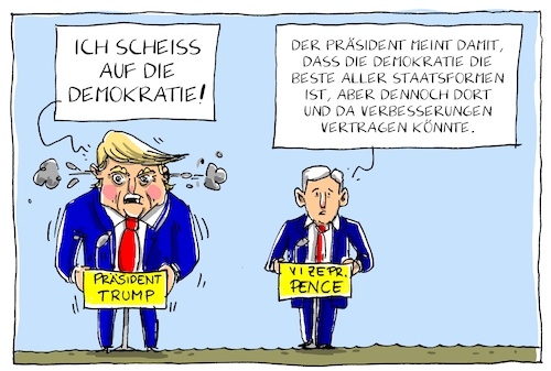 Cartoon: trump und pence (medium) by leopold maurer tagged usa,trump,pence,präsident,verharmlosung,demokratie,antidemokratisch,usa,trump,pence,präsident,verharmlosung,demokratie,antidemokratisch