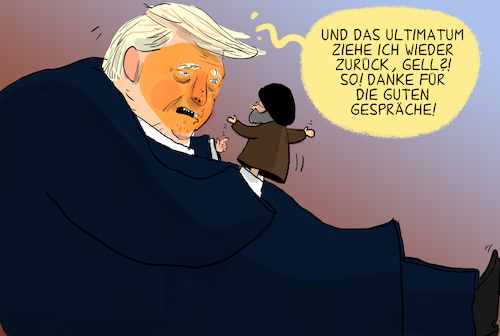 Cartoon: Ultimatum (medium) by leopold maurer tagged trump,usa,israel,iran,krieg,gespräche,verhandlungen,ultimatum,energieerzeugung,zerstörung,aktien,erholung,kurz,strategielos,strategie,regime,nahost,konflikt,selbstgespräch,leopold,maurer,karikatur,cartoon,trump,usa,israel,iran,krieg,gespräche,verhandlungen,ultimatum,energieerzeugung,zerstörung,aktien,erholung,kurz,strategielos,strategie,regime,nahost,konflikt,selbstgespräch,leopold,maurer,karikatur,cartoon