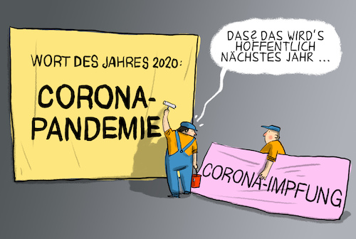 Cartoon: wort des jahres 2020 (medium) by leopold maurer tagged wort,jahr,2020,corona,pandemie,impfung,covid,wort,jahr,2020,corona,pandemie,impfung,covid