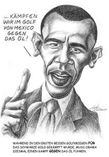 Cartoon: Kampf dem Öl (medium) by Stefan Kahlhammer tagged caricature,flankalan,flankale,satire,karikatur,kahlhammer,präsident,usa,oilcrisis,obama,ölkrise