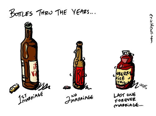 Cartoon: bottles thru the years (medium) by ericHews tagged life,wine,beer,drink,marriage,first,second,love,hate,cope,coping,drunk,inebriate,divorce,last,relationships