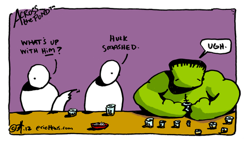 Cartoon: HULK happy hour (medium) by ericHews tagged hulk,avengers,drunk,smashed,alcohol,pun