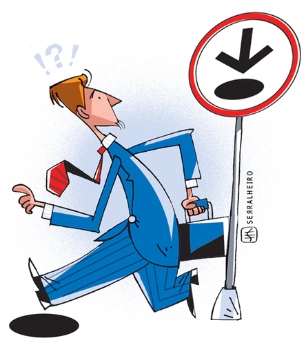 Cartoon: warning (medium) by serralheiro tagged way,one,business,hole,warning,walk,keep