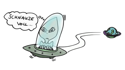 Cartoon: Flüchtender Ausserirdischer (medium) by timfuzius tagged alien,ausserirdischer,ufo,planet,all,weltraum