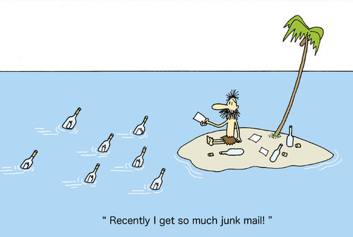 Cartoon: junk mail (medium) by joruju piroshiki tagged junk,mail,desert,island,bottle,spam,junk mail,spam,mails,mail,insel,flaschenpost,junk