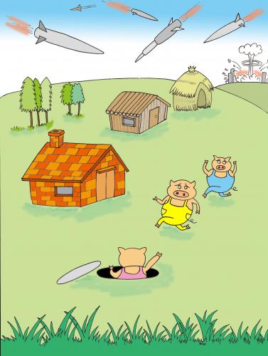 Cartoon: safety zone (medium) by joruju piroshiki tagged war,animal,pig