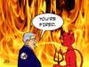 Cartoon: Changing of the Guard (small) by Mike Spicer tagged mikespicer,cartooninst,caricaturist,cartoon,hell,george,steinbrenner,satan