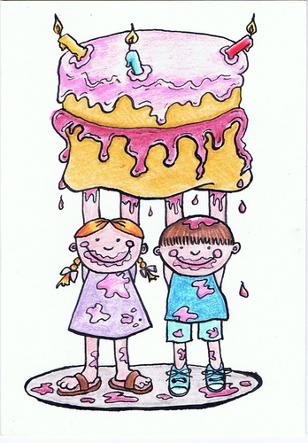 Cartoon: Cake For Mum (medium) by Kerina Strevens tagged family,love,mum,mother,parents,mess,children,bake,cake
