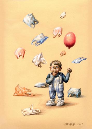 Cartoon: Flying plastic bags (medium) by an yong chen tagged 201021