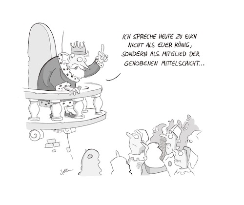 Cartoon: Mittelschicht (medium) by CornelisJettke tagged geschichteter,mittelheber,mittelschicht,adel,könig,vermögen,einkommen,friedrich,merz,rede,untertanen,geld,finanzen,balkon