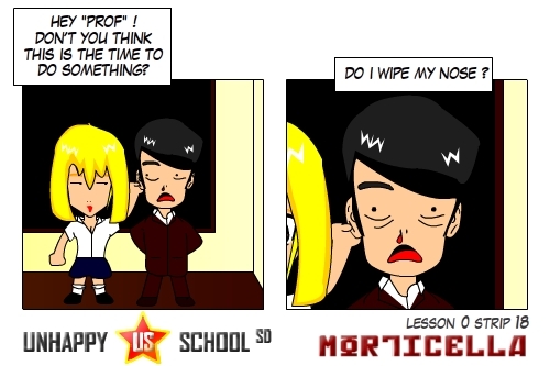 Cartoon: US lesson 0 Strip 18 (medium) by morticella tagged uslesson0,unhappy,school,morticella,manga