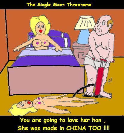 Cartoon: Single Mans 3some (medium) by Mewanta tagged blowup,doll,therrsome,single
