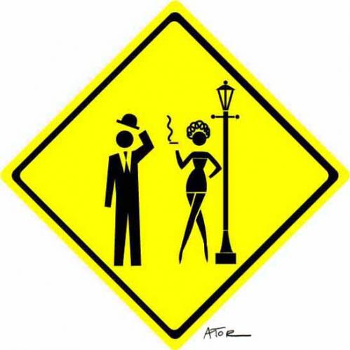 Cartoon: Red-light District Road Sign (medium) by r8r tagged prostitute,prostitution,road,sign,street,hooker,john,customer
