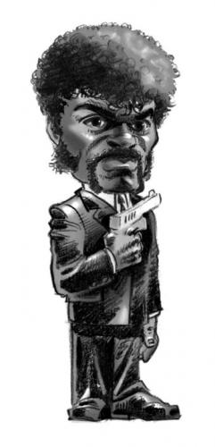 Cartoon: Samuel L Jackson  Pulp Fiction (medium) by r8r tagged samuel,jackson,pulp,fiction,caricature,portrait
