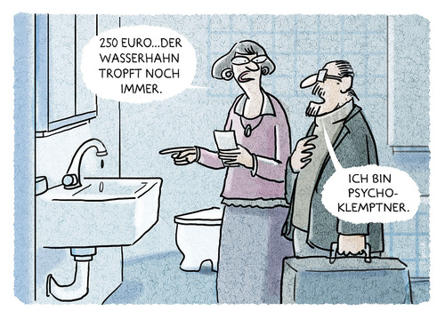 Cartoon: .... (medium) by markus-grolik tagged freudpsychologisch,sigmund,stundensatz,wasserhahn,badezimmer,arzt,patient,doktor,analyse,seele,baumarkt,heimwerker,psycho,cartoon,grolik