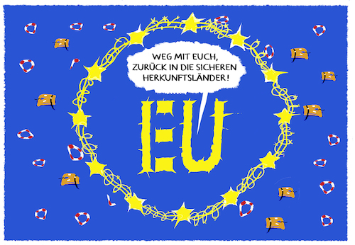 Cartoon: EU-Migrationspolitik... (medium) by markus-grolik tagged asyl,asylkompromiss,faeser,spd,europa,fluechtlinge,eu,mittelmeer,einwanderung,grenzen,herkunftslaender,asyl,asylkompromiss,faeser,spd,europa,fluechtlinge,eu,mittelmeer,einwanderung,grenzen,herkunftslaender